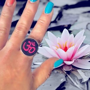 OM Black & Pink Round Statement Ring